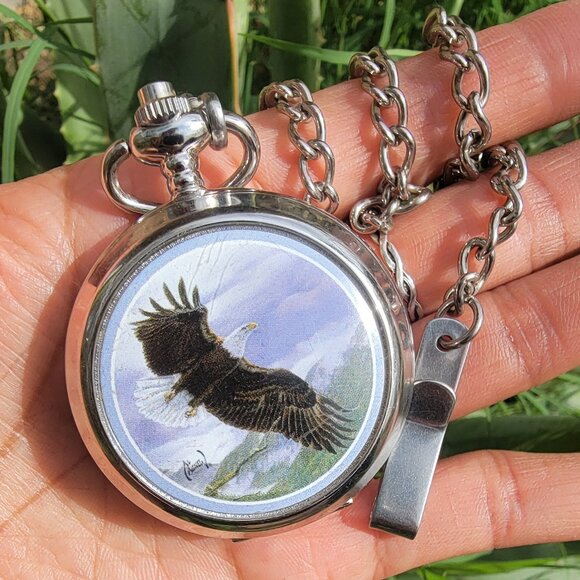 Vintage Al Agnew exclusive edition "Majestic Flight" bald eagle pocket watch - Picture 13 of 16